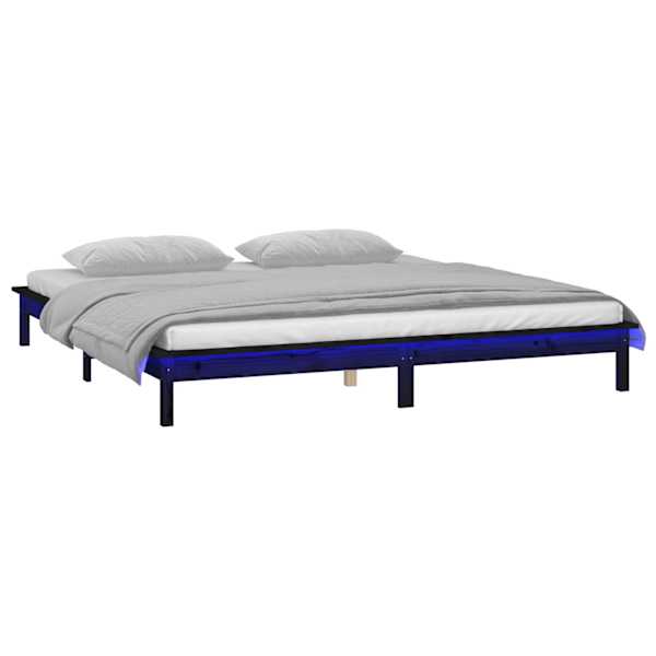 LED-valgustusega voodiraam, must, 140 × 190 cm, männipuit — mudel 820655
