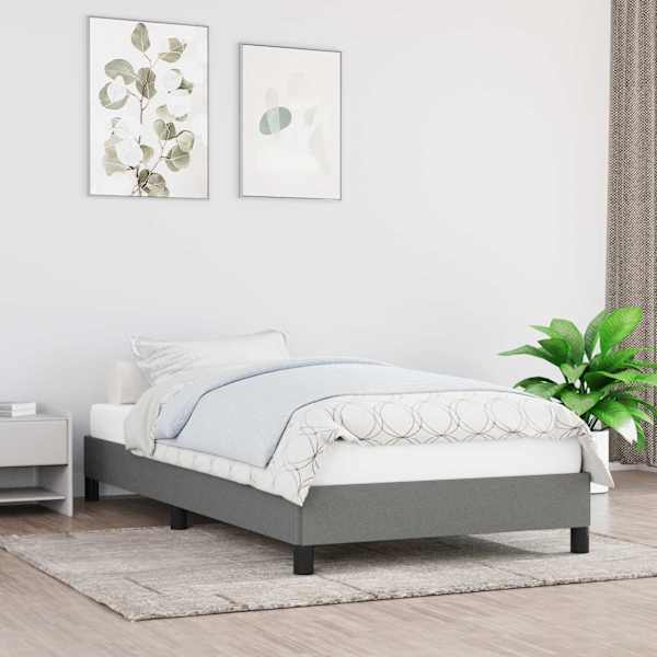 Voodiraam ilma madratsita, tumehall, 90 × 200 cm, kangas