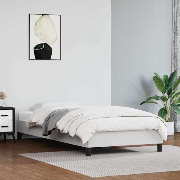 Voodiraam, valge, 90 × 200 cm, kunstnahk — mudel 346881