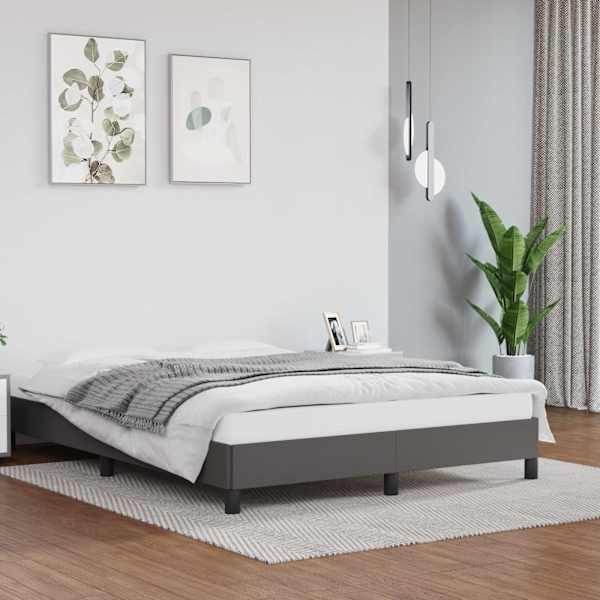 Voodiraam, hall, 140 × 200 cm, kunstnahk — mudel 346908