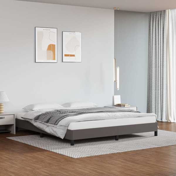 Voodiraam, hall, 160 × 200 cm, kunstnahk — mudel 346914