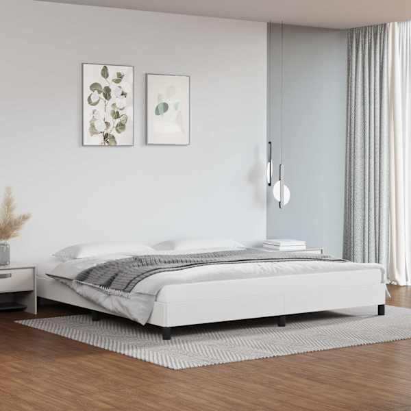 Voodiraam, valge, 200 × 200 cm, kunstnahk — mudel 346923