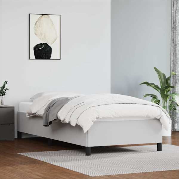 Voodiraam, valge, 90 × 200 cm, kunstnahk — mudel 347228