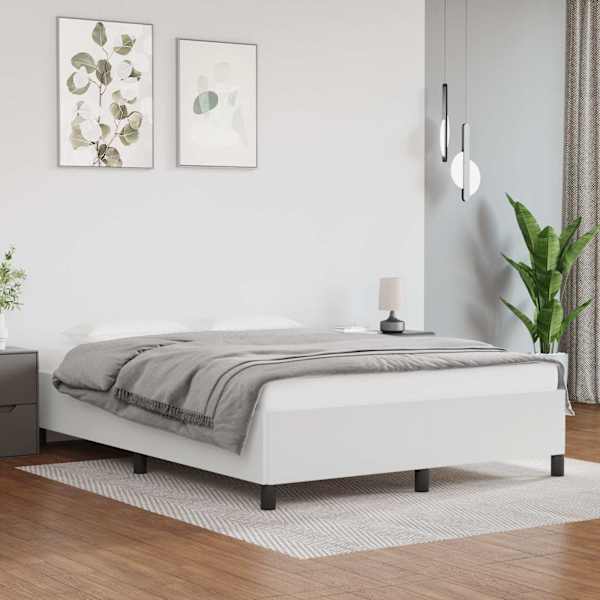 Voodiraam, valge, 140 × 190 cm, kunstnahk — mudel 347246