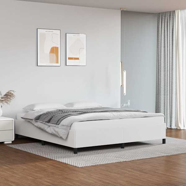 Voodiraam, valge, 160 × 200 cm, kunstnahk — mudel 347258