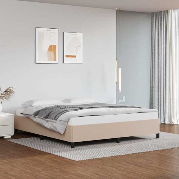 Voodiraam, cappuccino, 160 × 200 cm, kunstnahk — mudel 347262