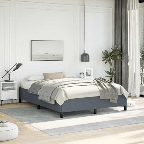 Voodiraam, tumehall, 137 × 190 cm, samet — mudel 347355