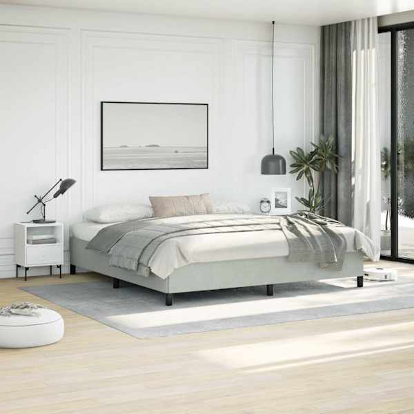 Voodiraam, helehall, 193 × 203 cm, samet — mudel 347360