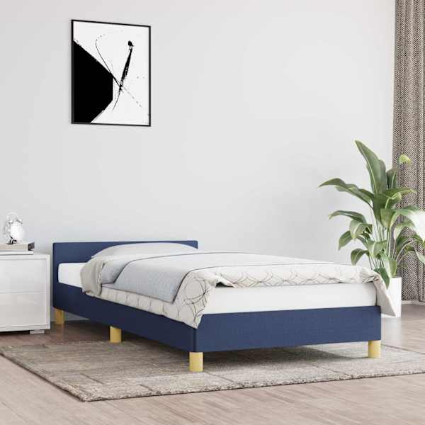 Voodiraam peatsiga, sinine, 90 × 190 cm, kangas — mudel 347381