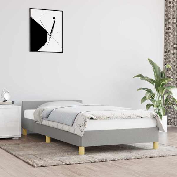 Voodiraam, helehall, 90 × 200 cm, kangas — mudel 347383