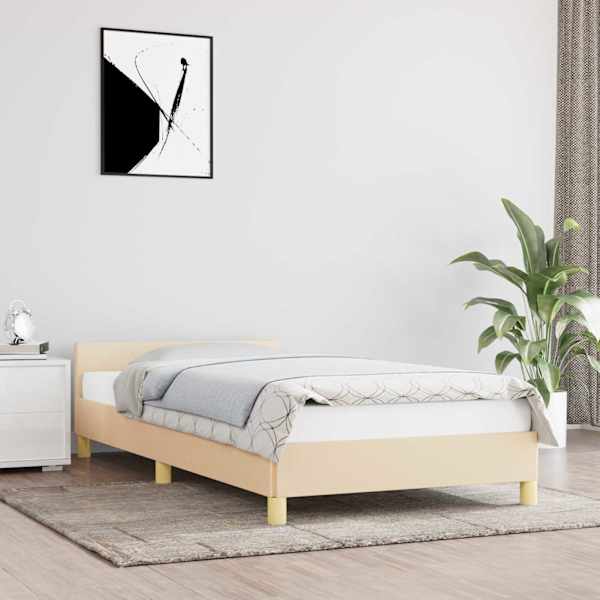 Voodiraam peatsiga, kreemjasvalge, 90 × 200 cm, kangas — mudel 347388