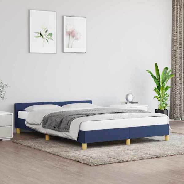 Voodiraam peatsiga, sinine, 140 × 200 cm, kangas — mudel 347421