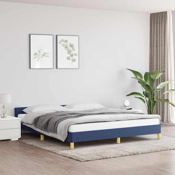 Voodiraam peatsiga, sinine, 180 × 200 cm, kangas — mudel 347437