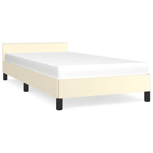 Voodiraam peatsiga, kreemjasvalge, 90 × 190 cm — mudel 347473