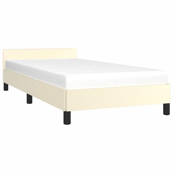 Voodiraam peatsiga, kreemjasvalge, 90 × 190 cm — mudel 347473