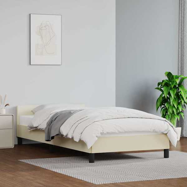 Voodiraam peatsiga, kreemjasvalge, 90 × 190 cm — mudel 347473