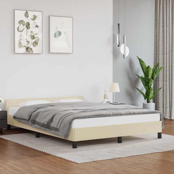 Voodiraam peatsiga, kreemjasvalge, 140 × 190 cm — mudel 347497