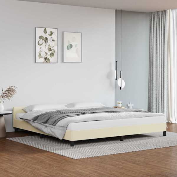 Voodiraam peatsiga, kreemjasvalge, 200 × 200 cm — mudel 347521