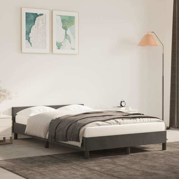 Voodiraam, tumehall, 120 × 200 cm, samet — mudel 347562