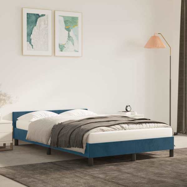 Voodiraam, tumesinine, 120 × 200 cm, samet — mudel 347565