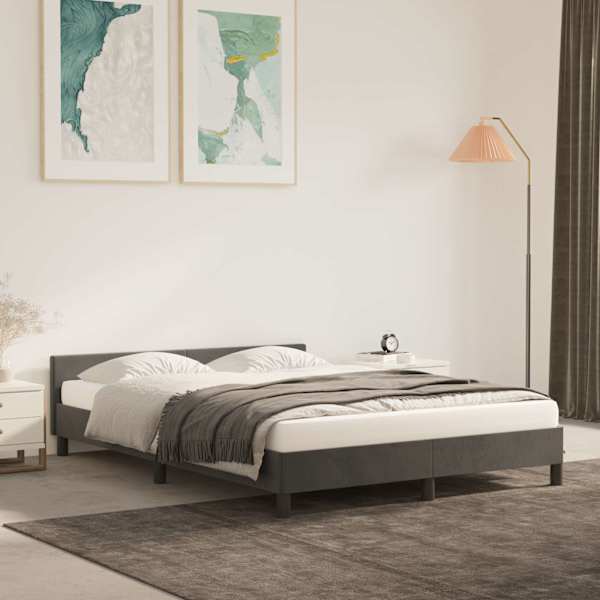 Voodiraam, tumehall, 140 × 190 cm, samet — mudel 347568