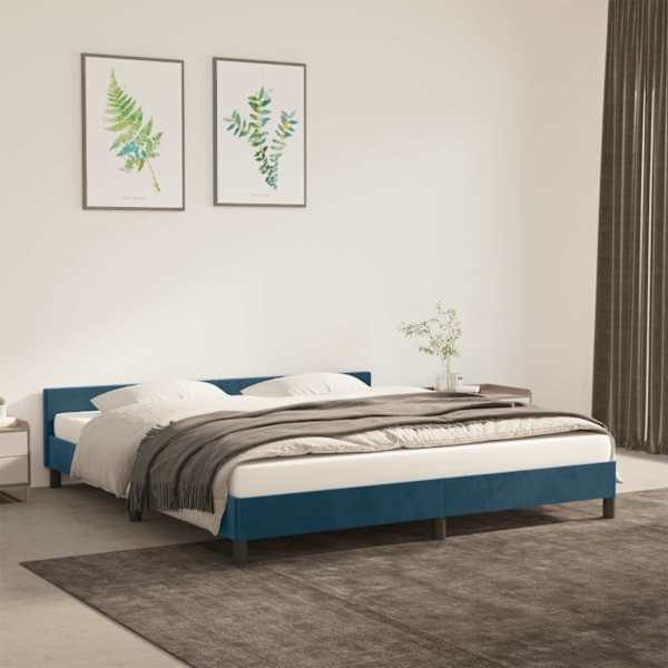 Voodiraam, tumesinine, 180 × 200 cm, samet — mudel 347589