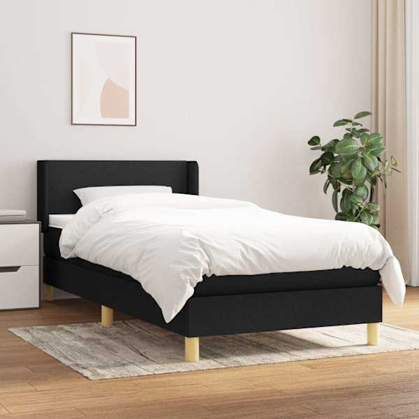Kontinentaalvoodi koos madratsiga, must, 90 × 200 cm, kangas — mudel 3130083