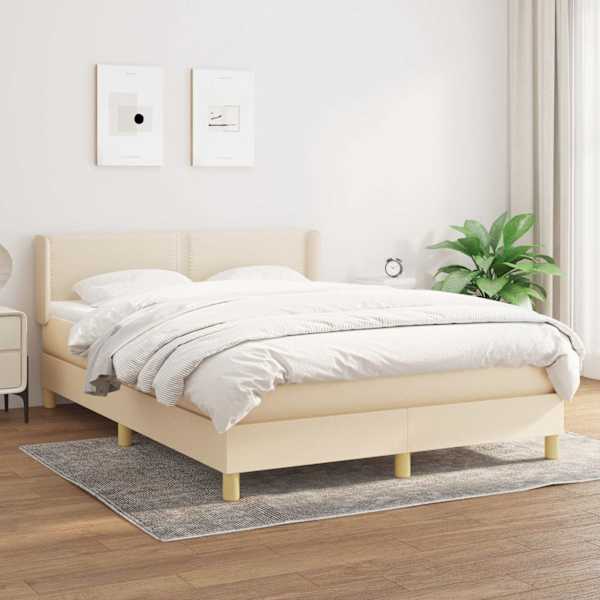 Kontinentaalvoodi koos madratsiga, kreemjasvalge, 140 × 200 cm, kangas — mudel 3130198