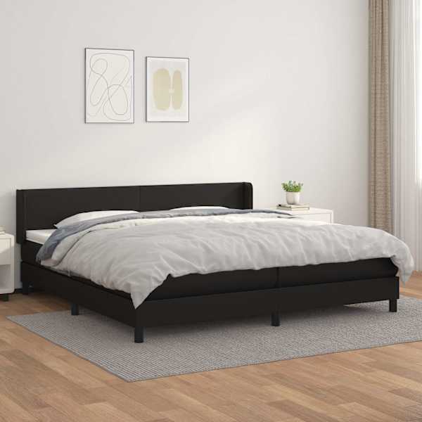 Kontinentaalvoodi koos 2 madratsiga, must, 200 × 200 cm, kunstnahk — mudel 3130679