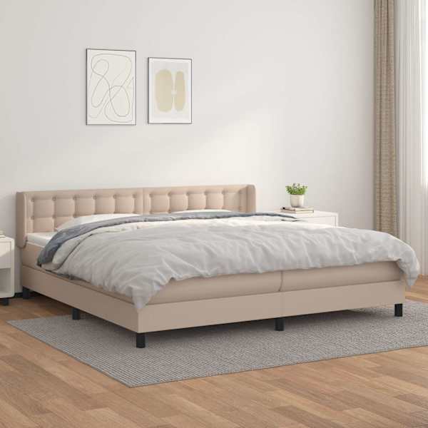 Kontinentaalvoodi koos 2 madratsiga, cappuccino, 200 × 200 cm, kunstnahk — mudel 3130804