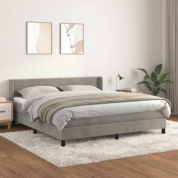 Kontinentaalvoodi koos madratsiga, helehall, 160 × 200 cm, samet — mudel 3131027