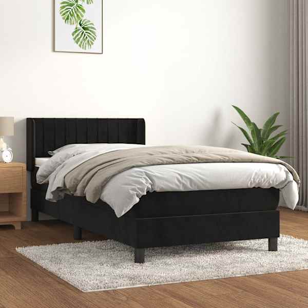 Kontinentaalvoodi koos madratsiga, must, 90 × 190 cm, samet — mudel 3131053