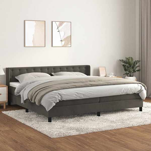 Kontinentaalvoodi koos 2 madratsiga, tumehall, 200 × 200 cm, samet — mudel 3131220