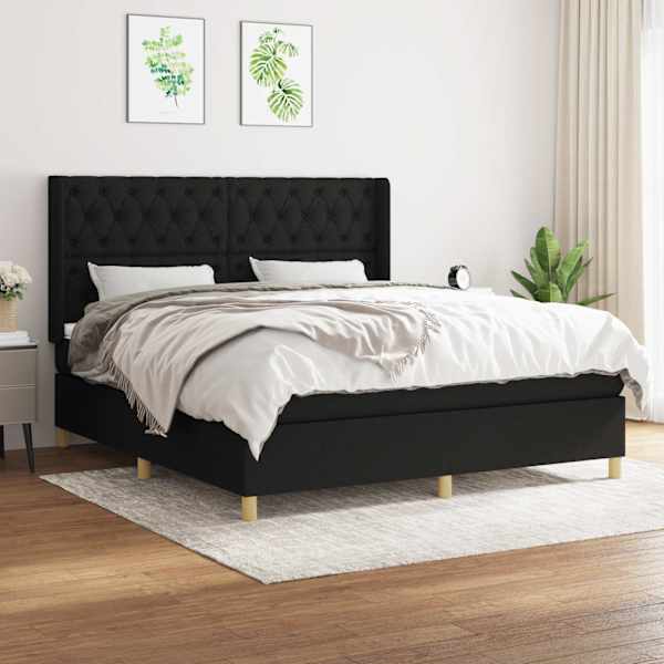 Kontinentaalvoodi koos madratsiga, must, 160 × 200 cm, kangas — mudel 3132243