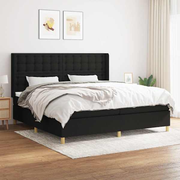 Kontinentaalvoodi koos 2 madratsiga, must, 200 × 200 cm, kangas — mudel 3132339