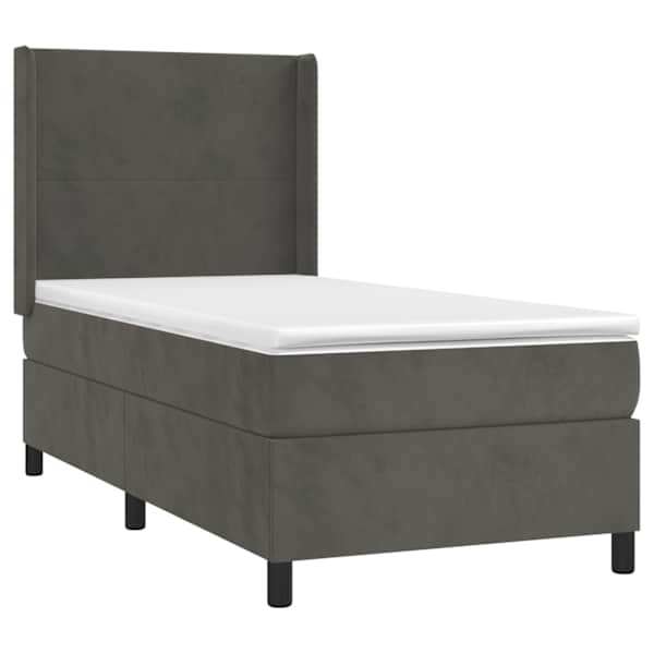 Kontinentaalvoodi koos madratsiga, tumehall, 80 × 200 cm, samet