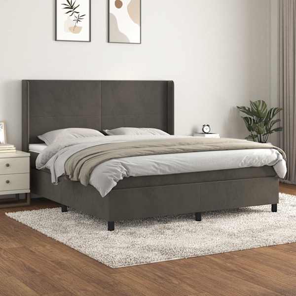 Kontinentaalvoodi koos madratsiga, tumehall, 160 × 200 cm, samet — mudel 3132568