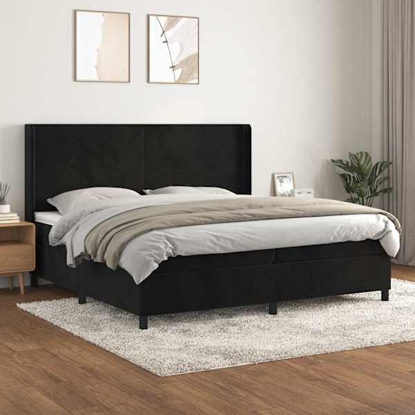 Kontinentaalvoodi koos 2 madratsiga, must, 200 × 200 cm, samet — mudel 3132581