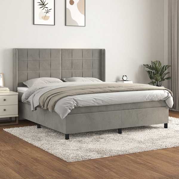 Kontinentaalvoodi koos madratsiga, helehall, 160 × 200 cm, samet — mudel 3132687