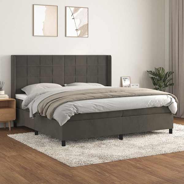 Kontinentaalvoodi koos 2 madratsiga, tumehall, 200 × 200 cm, samet — mudel 3132700
