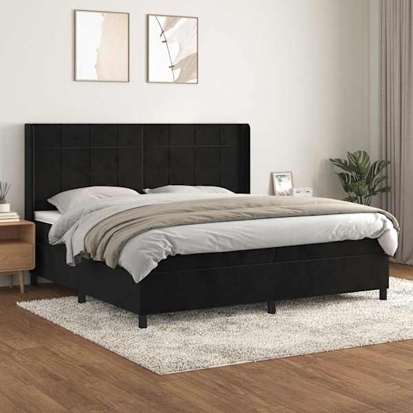 Kontinentaalvoodi koos 2 madratsiga, must, 200 × 200 cm, samet — mudel 3132701