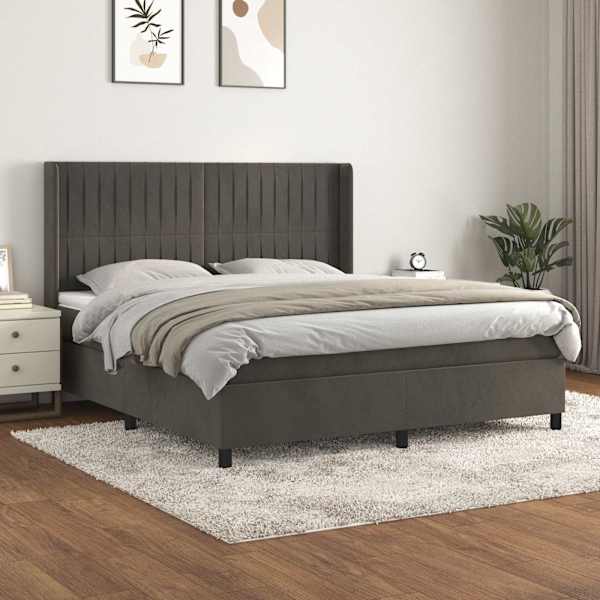 Kontinentaalvoodi koos madratsiga, tumehall, 180 × 200 cm, samet — mudel 3132814