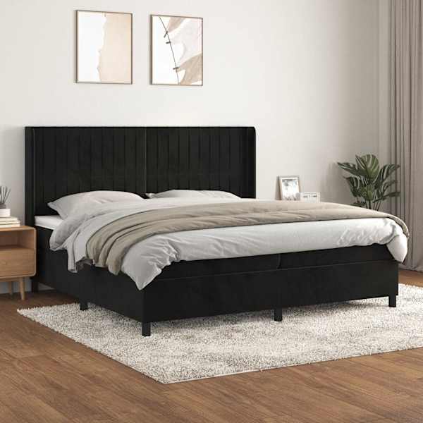 Kontinentaalvoodi koos 2 madratsiga, must, 200 × 200 cm, samet — mudel 3132821