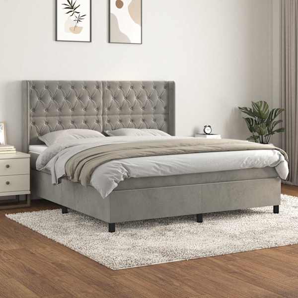 Kontinentaalvoodi koos madratsiga, helehall, 160 × 200 cm, samet — mudel 3132867