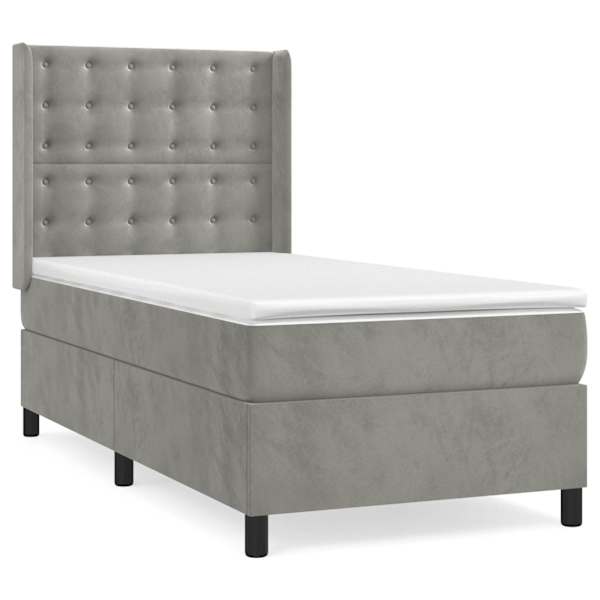 Kontinentaalvoodi koos madratsiga, helehall, 90 × 190 cm, samet — mudel 3132891
