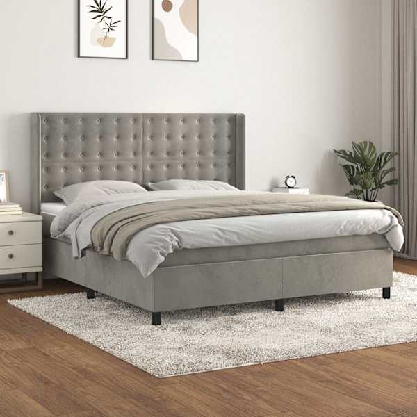 Kontinentaalvoodi koos madratsiga, helehall, 160 × 200 cm, samet — mudel 3132927