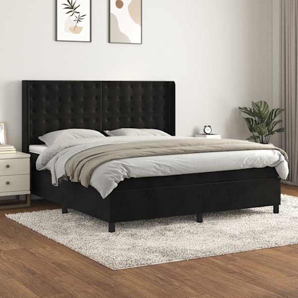 Kontinentaalvoodi koos madratsiga, must, 180 × 200 cm, samet — mudel 3132935