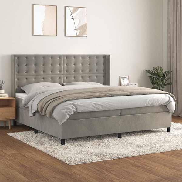 Kontinentaalvoodi koos 2 madratsiga, helehall, 200 × 200 cm, samet — mudel 3132939