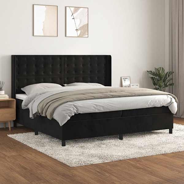 Kontinentaalvoodi koos 2 madratsiga, must, 200 × 200 cm, samet — mudel 3132941