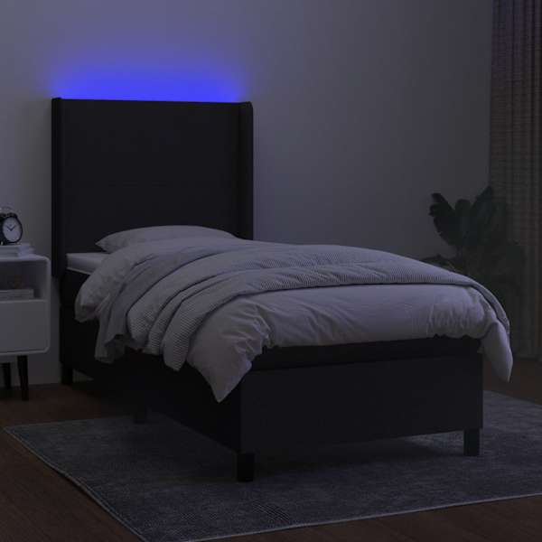 LED-valgustusega kontinentaalvoodi koos madratsiga, must, 80 × 200 cm, kangas